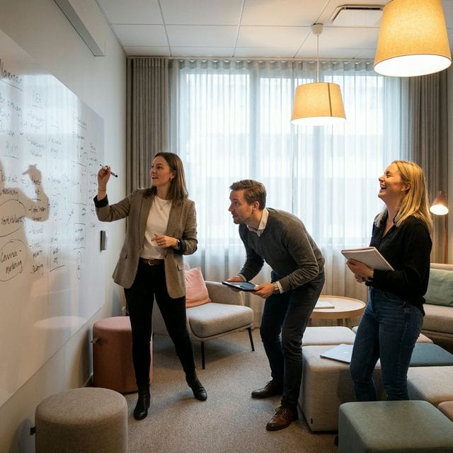 Brainstorming looking at board